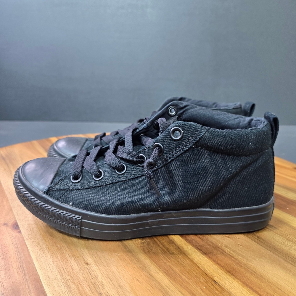 Converse All Star Madison Junior 5 Black Mid Top Sneakers Triple Black Goth Emo